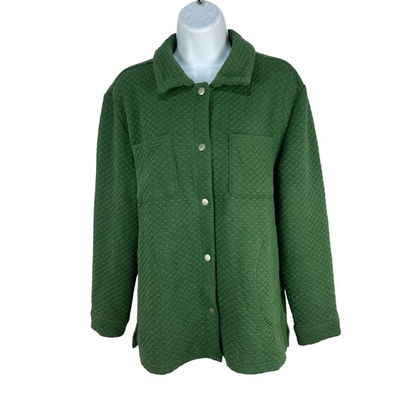 Muk Luks Womens Quilted Green Button-Up Jacket Petite Size PS Cotton/Polyester - Picture 1 of 5
